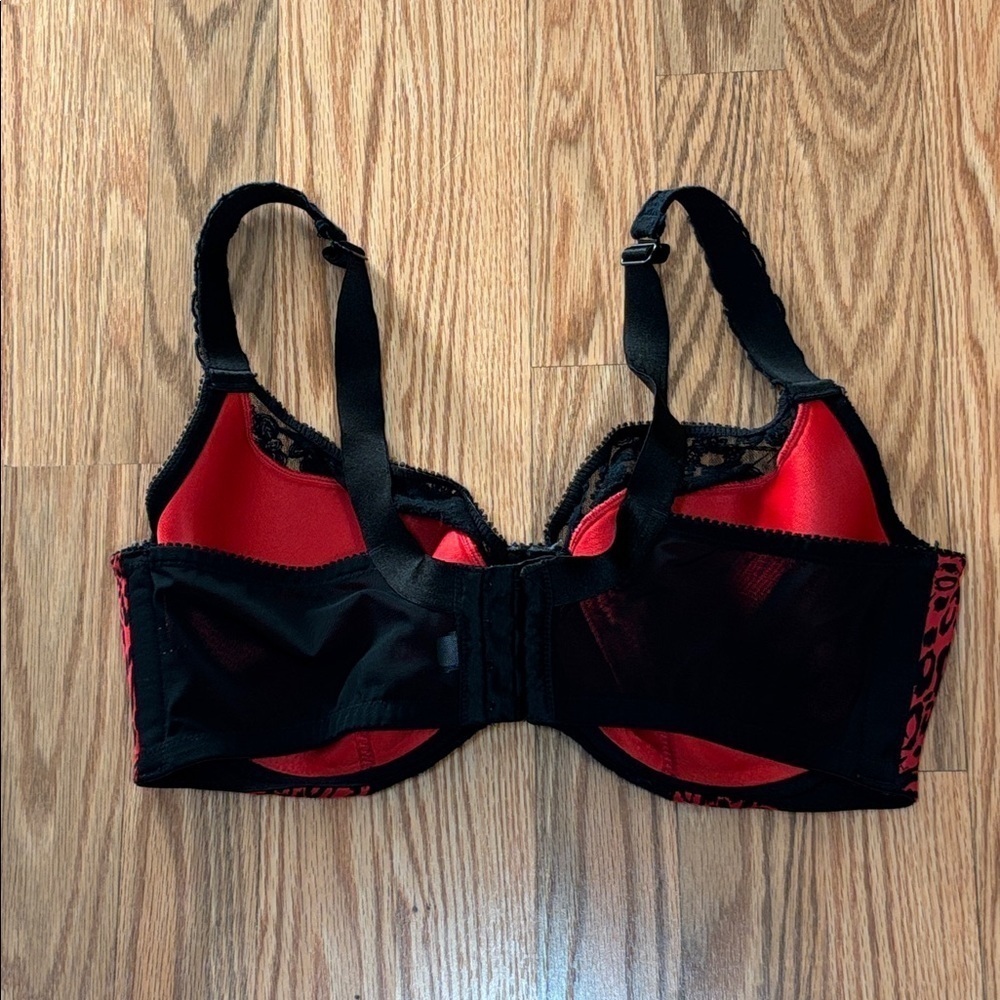 Cacique Red & Black leopard Print, underwire lace Bra, 40F - Picture 4 of 10